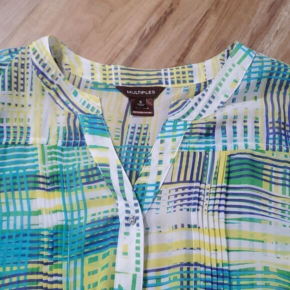 🔹️NWT Multiples Turquoise Button Blouse w/Adjustable Sleeves Small - Picture 5 of 9